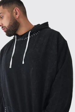 Plus Stitch Detail Oversized Washed Hoodie | BoohooMAN UK