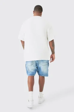 Plus Straight Fit Biker Denim Shorts | BoohooMAN UK