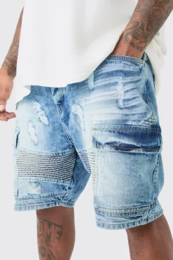 Plus Straight Fit Biker Denim Shorts | BoohooMAN UK