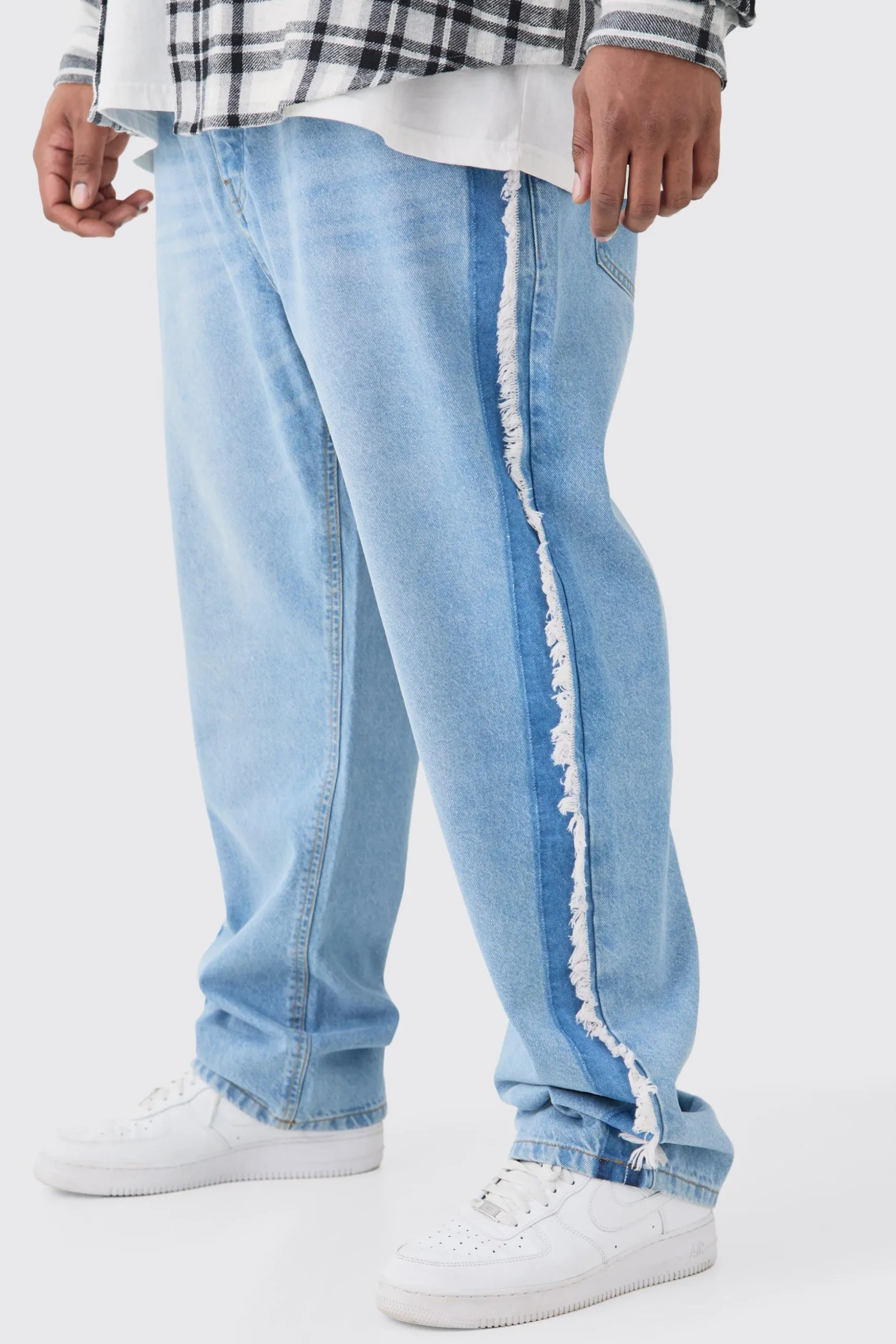 Plus Straight Fit Frayed Hem Jean | BoohooMAN UK
