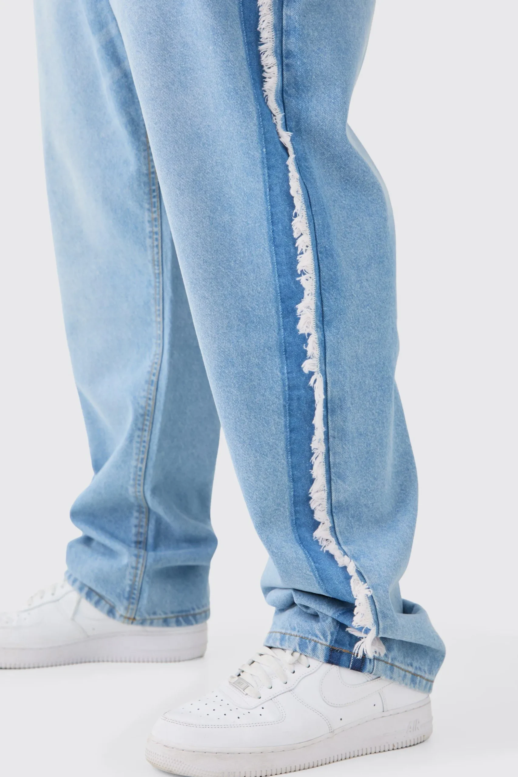 Plus Straight Fit Frayed Hem Jean | BoohooMAN UK