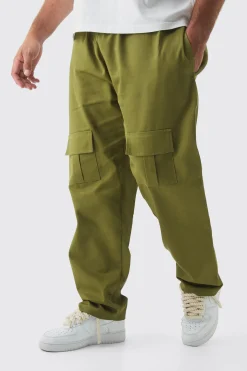 Plus Straight Fit Front Pocket Twill Overdyed Cargo Trouser | BoohooMAN UK
