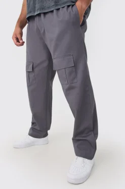 Plus Straight Fit Front Pocket Twill Overdyed Cargo Trouser | BoohooMAN UK