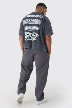 Plus Straight Fit Front Pocket Twill Overdyed Cargo Trouser | BoohooMAN UK