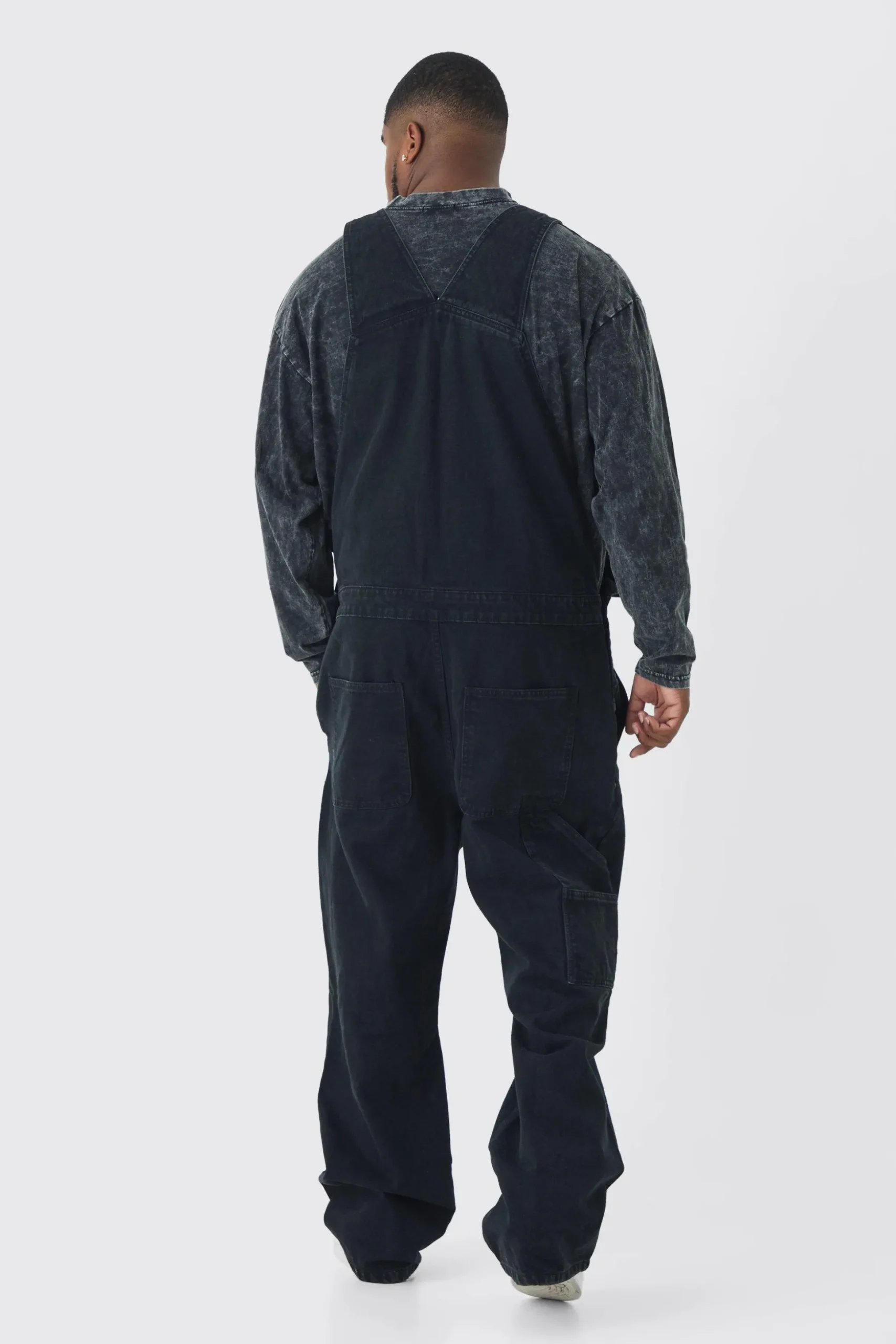 Plus Straight Leg Distressed Dungaree | BoohooMAN UK