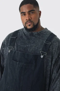 Plus Straight Leg Distressed Dungaree | BoohooMAN UK