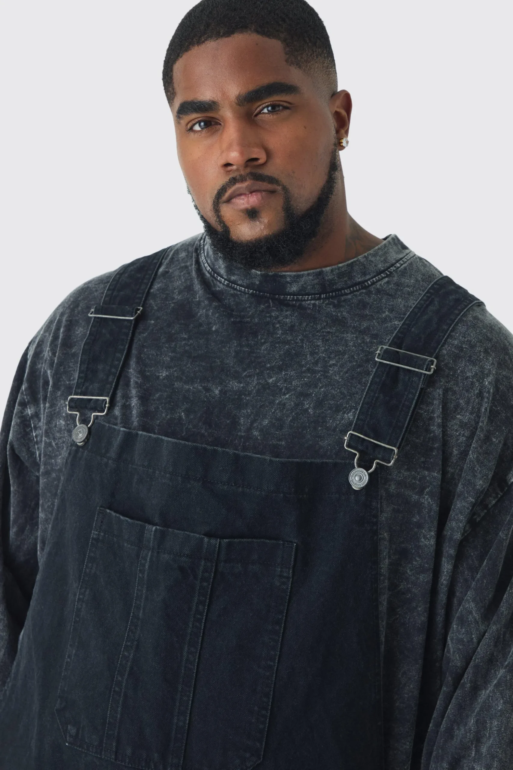 Plus Straight Leg Distressed Dungaree | BoohooMAN UK