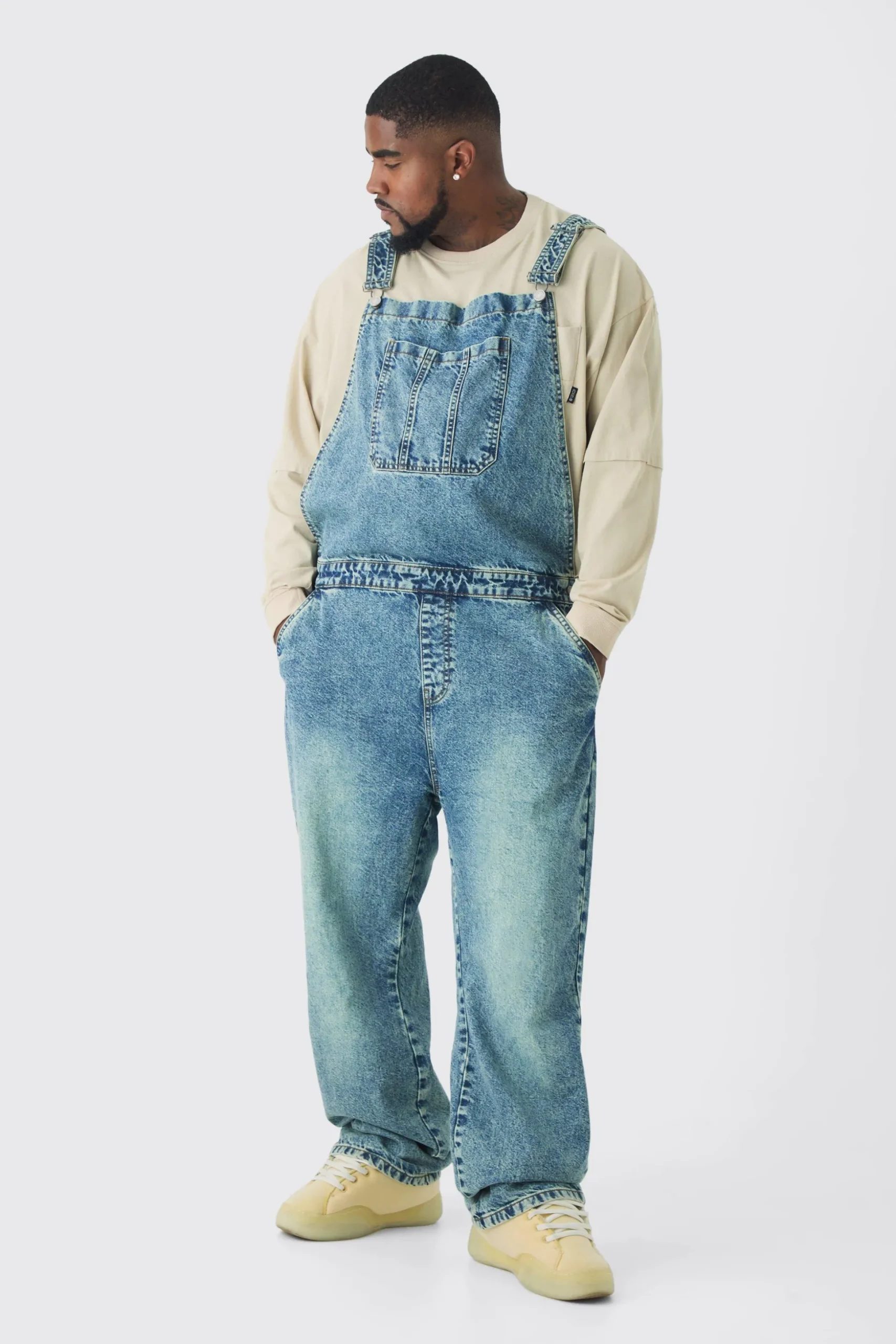 Plus Straight Leg Dungaree | BoohooMAN UK