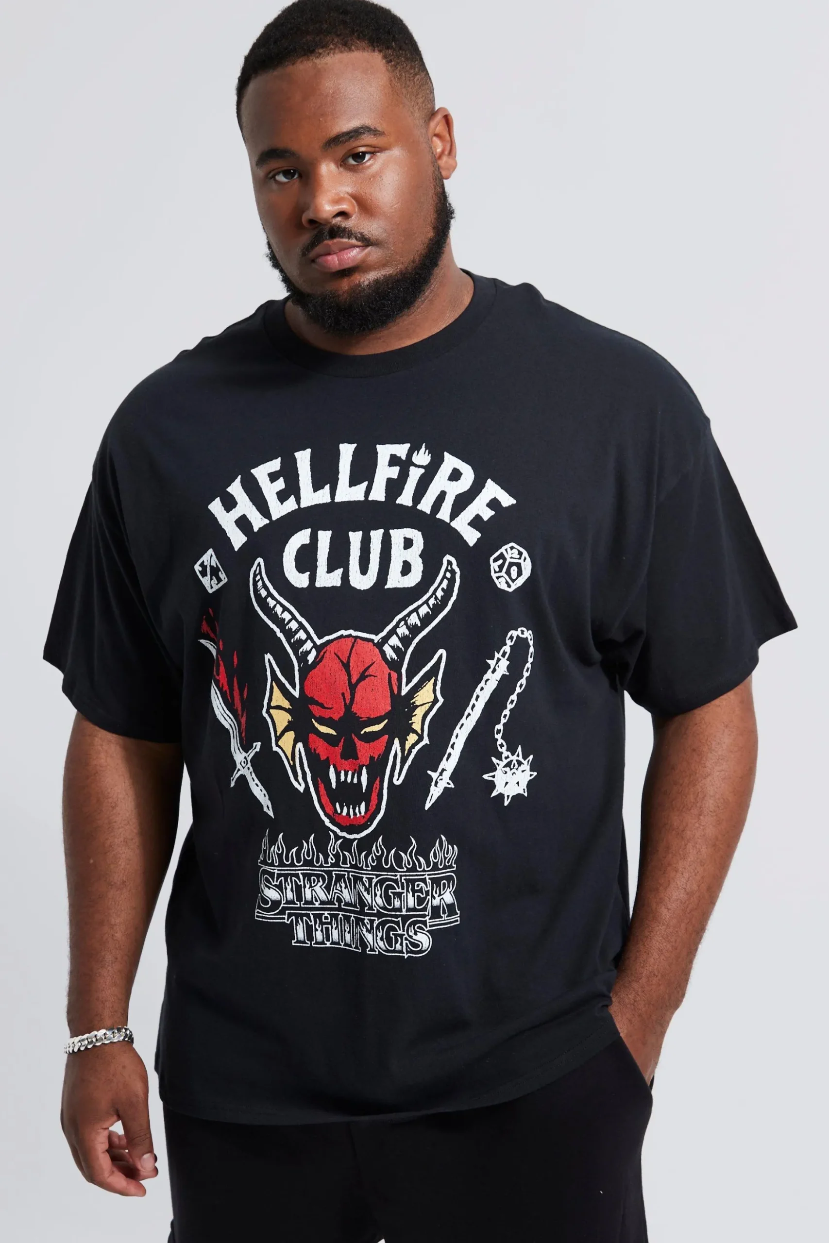 Plus Stranger Things Hellfire License T-shirt | BoohooMAN UK
