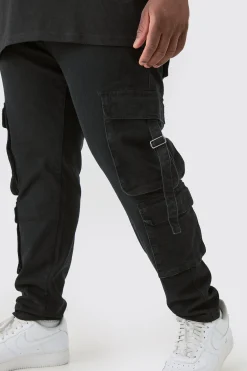 Plus Stretch Skinny Cargo Pocket Detail Jean In True Black | BoohooMAN UK