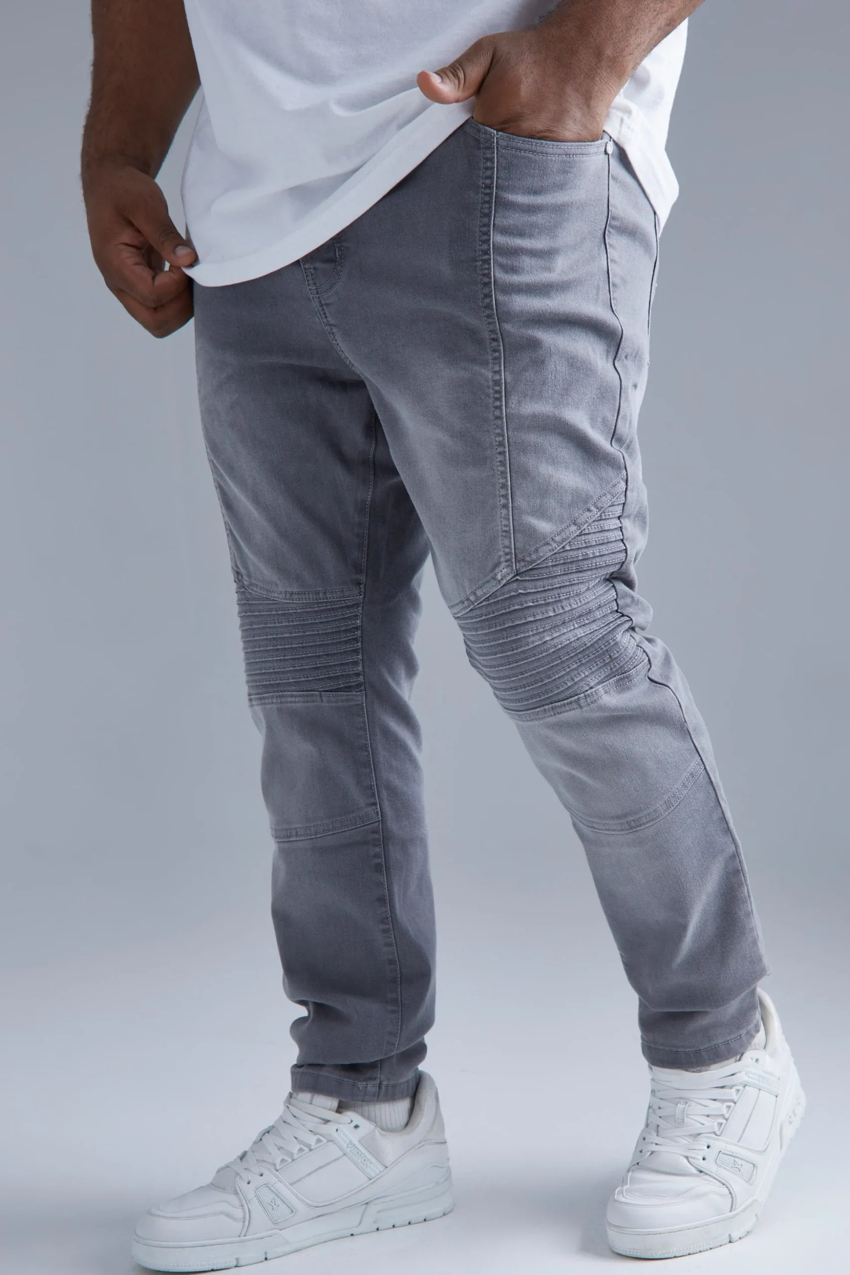 Plus Stretch Skinny Fit Biker Jean | BoohooMAN UK