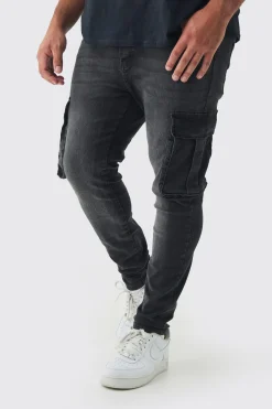 Plus Stretch Skinny Fit Cargo Jean | BoohooMAN UK