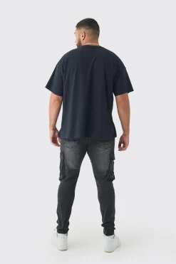 Plus Stretch Skinny Fit Cargo Jean | BoohooMAN UK