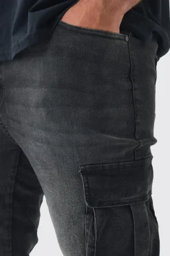 Plus Stretch Skinny Fit Cargo Jean | BoohooMAN UK