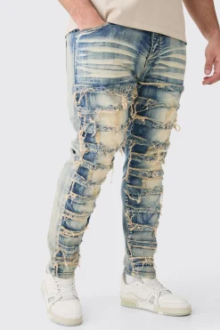 Plus Stretch Skinny Rip And Repair Jean | BoohooMAN UK