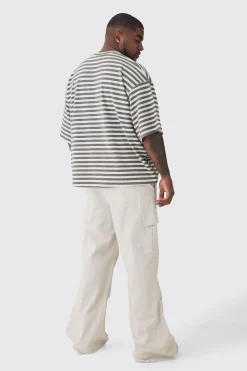 Plus Stripe Compact Rib Boxy Oversized T-Shirt | BoohooMAN UK