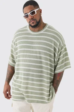 Plus Stripe Knit Relaxed T-shirt | BoohooMAN UK