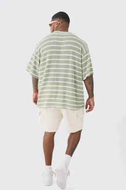 Plus Stripe Knit Relaxed T-shirt | BoohooMAN UK