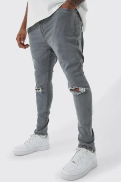 Plus Super Skinny Stretch Ripped Knee Jeans | BoohooMAN UK