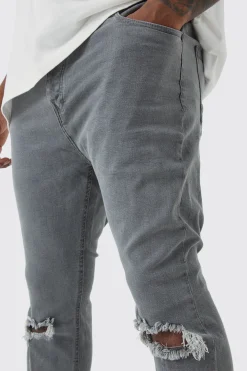Plus Super Skinny Stretch Ripped Knee Jeans | BoohooMAN UK