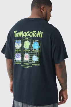 Plus Tamogotchi Back Print License T-shirt In Black | BoohooMAN UK