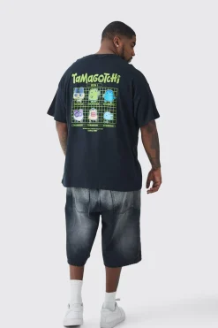 Plus Tamogotchi Back Print License T-shirt In Black | BoohooMAN UK