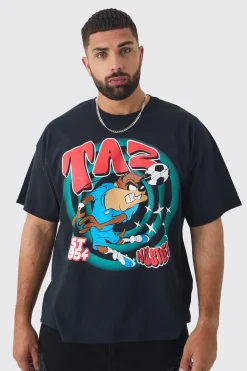 Plus Taz Play Nice Lisence T-shirt In Black | BoohooMAN UK