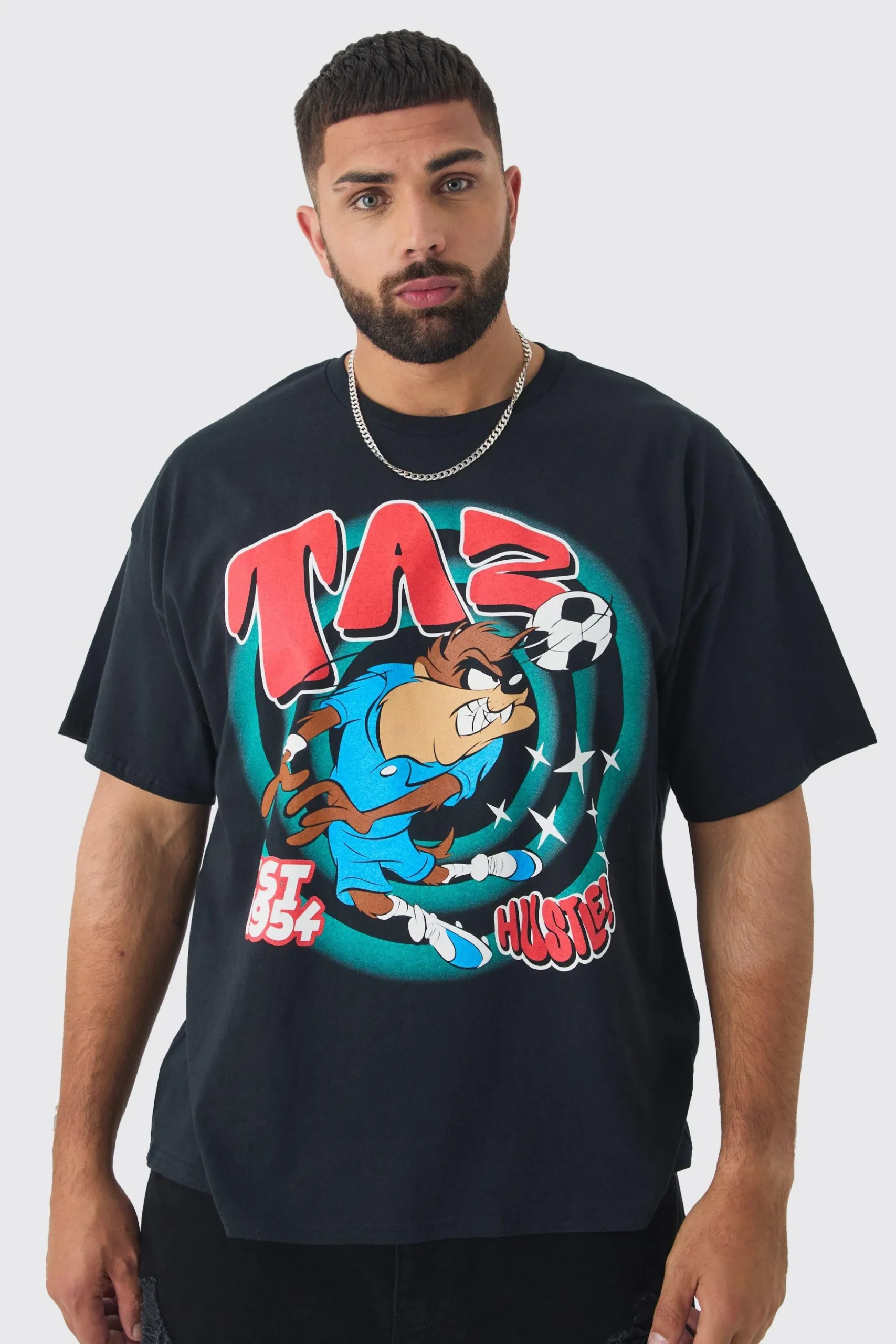 Plus Taz Play Nice Lisence T-shirt In Black | BoohooMAN UK
