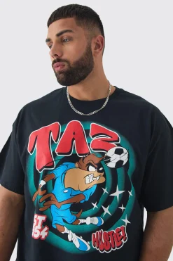 Plus Taz Play Nice Lisence T-shirt In Black | BoohooMAN UK