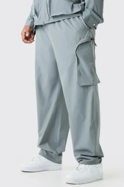 Plus Technical Stretch Elasticated Waist Zip Cargo Trouser | BoohooMAN UK