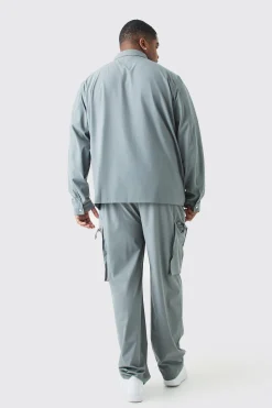 Plus Technical Stretch Elasticated Waist Zip Cargo Trouser | BoohooMAN UK
