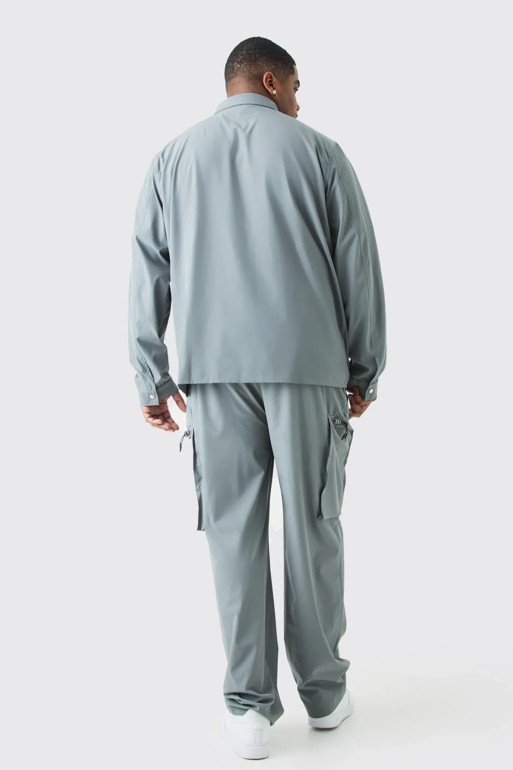 Plus Technical Stretch Elasticated Waist Zip Cargo Trouser | BoohooMAN UK