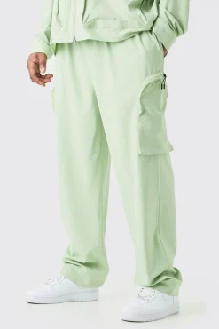 Plus Technical Stretch Elasticated Waist Zip Cargo Trouser | BoohooMAN UK