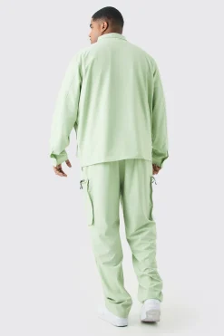 Plus Technical Stretch Elasticated Waist Zip Cargo Trouser | BoohooMAN UK