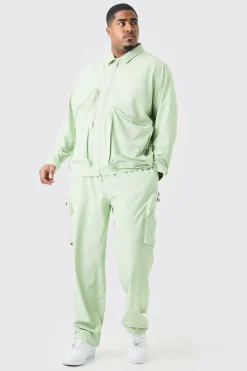 Plus Technical Stretch Elasticated Waist Zip Cargo Trouser | BoohooMAN UK