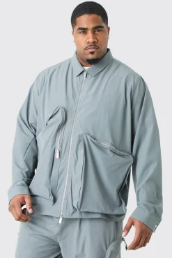 Plus Technical Stretch Harrington Asymmetrical Jacket | BoohooMAN UK