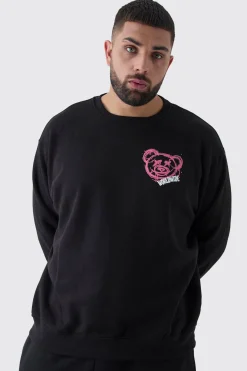 Plus Teddy Back Print Oversized Sweatshirt | BoohooMAN UK