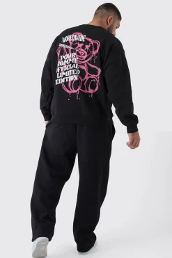 Plus Teddy Back Print Oversized Sweatshirt | BoohooMAN UK
