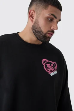 Plus Teddy Back Print Oversized Sweatshirt | BoohooMAN UK