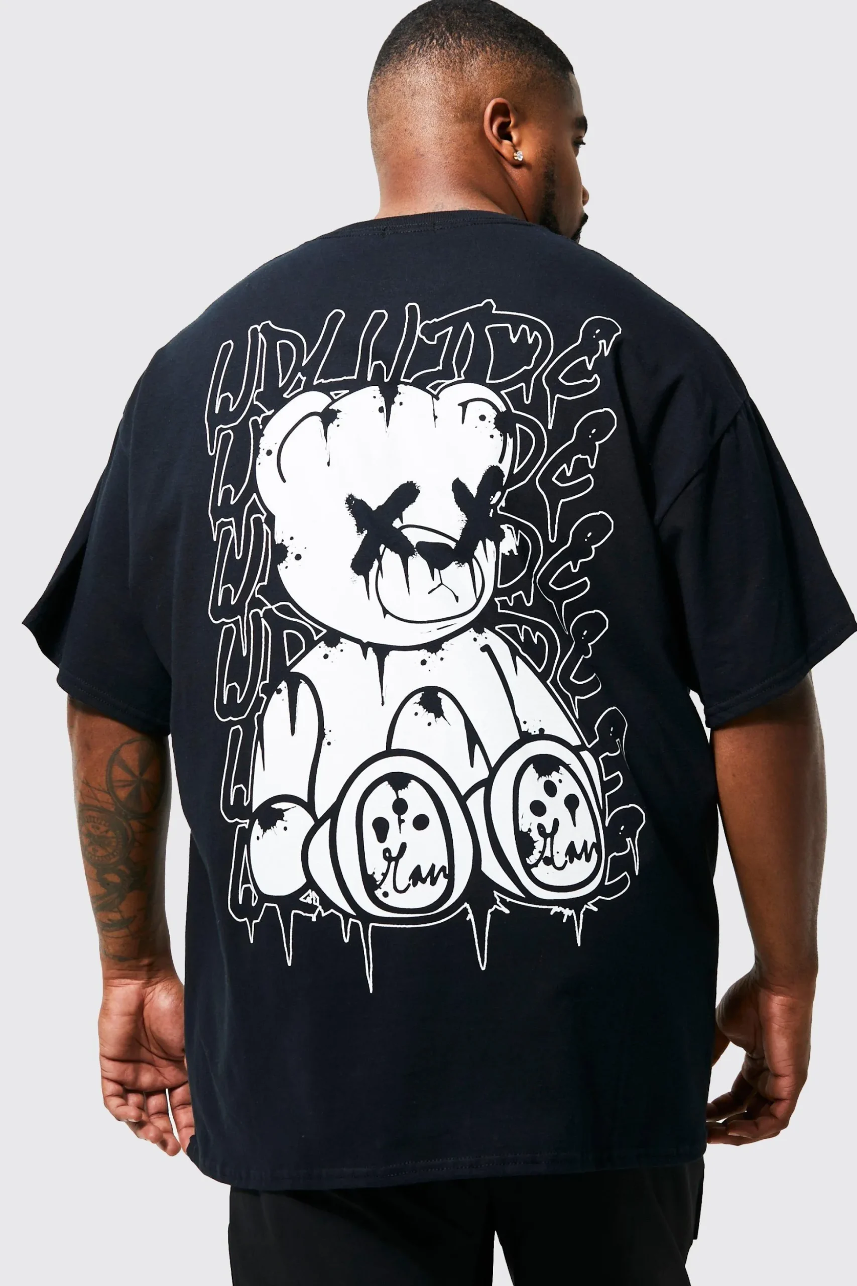 Plus Teddy Back Print T-shirt | BoohooMAN UK