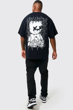 Plus Teddy Back Print T-shirt | BoohooMAN UK