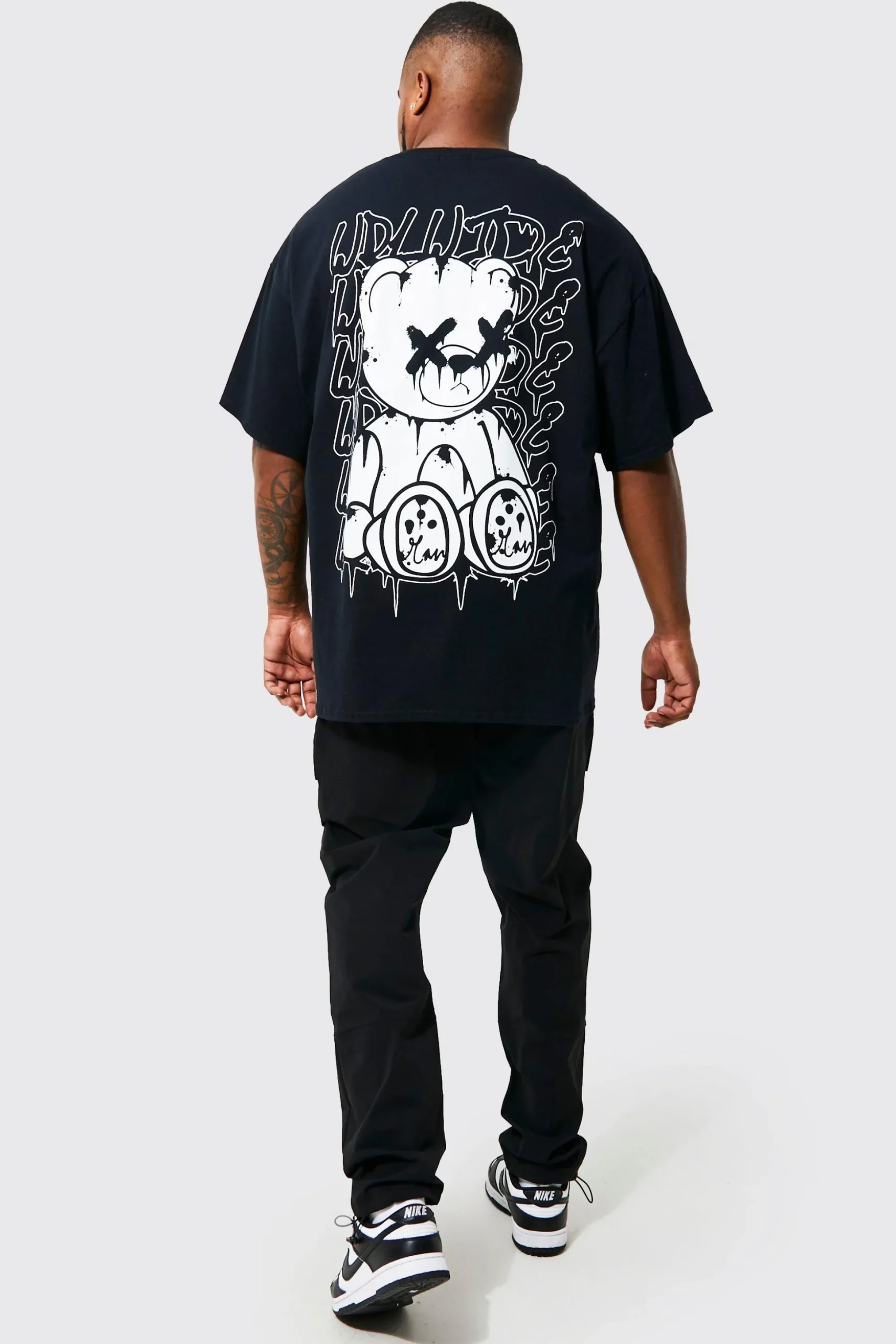 Plus Teddy Back Print T-shirt | BoohooMAN UK