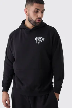 Plus Teddy Puff Print Hoodie | BoohooMAN UK