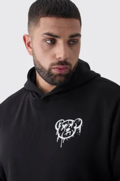 Plus Teddy Puff Print Hoodie | BoohooMAN UK