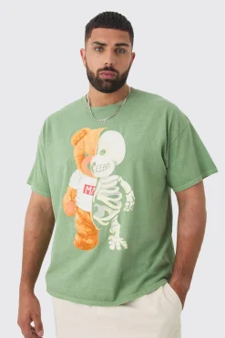 Plus Teddy Skeleton Graphic T-shirt | BoohooMAN UK