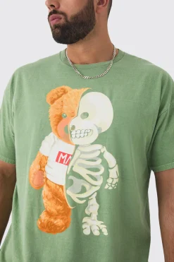 Plus Teddy Skeleton Graphic T-shirt | BoohooMAN UK