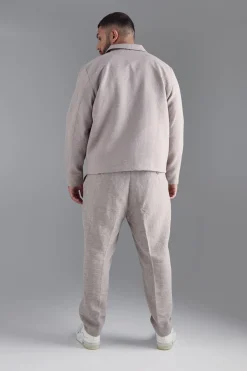 Plus Textured Jacquard Smart Jacket And Trouser Set | BoohooMAN UK