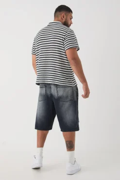 Plus Textured Stripe Polo | BoohooMAN UK