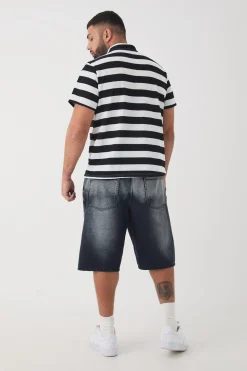 Plus Textured Stripe Polo | BoohooMAN UK