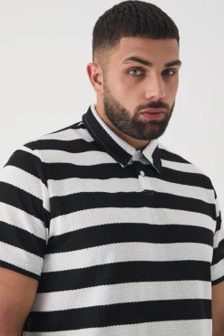 Plus Textured Stripe Polo | BoohooMAN UK